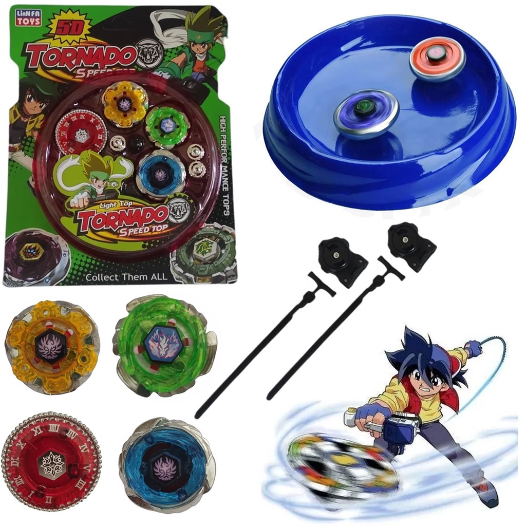 Kit 4 Beyblade Metal Led Pião Tornado Com Arena 2 Lançador