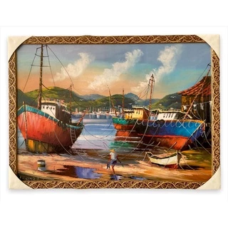 Quadro Decorativo Barcos de Pesca Praia Mar Pescador 50x70cm