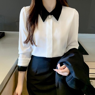 camisa femenina elegantes de escritório branca collared laço