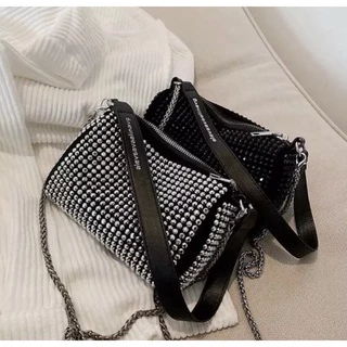 Bolsa Feminina de ombro brilho com strass de diamante