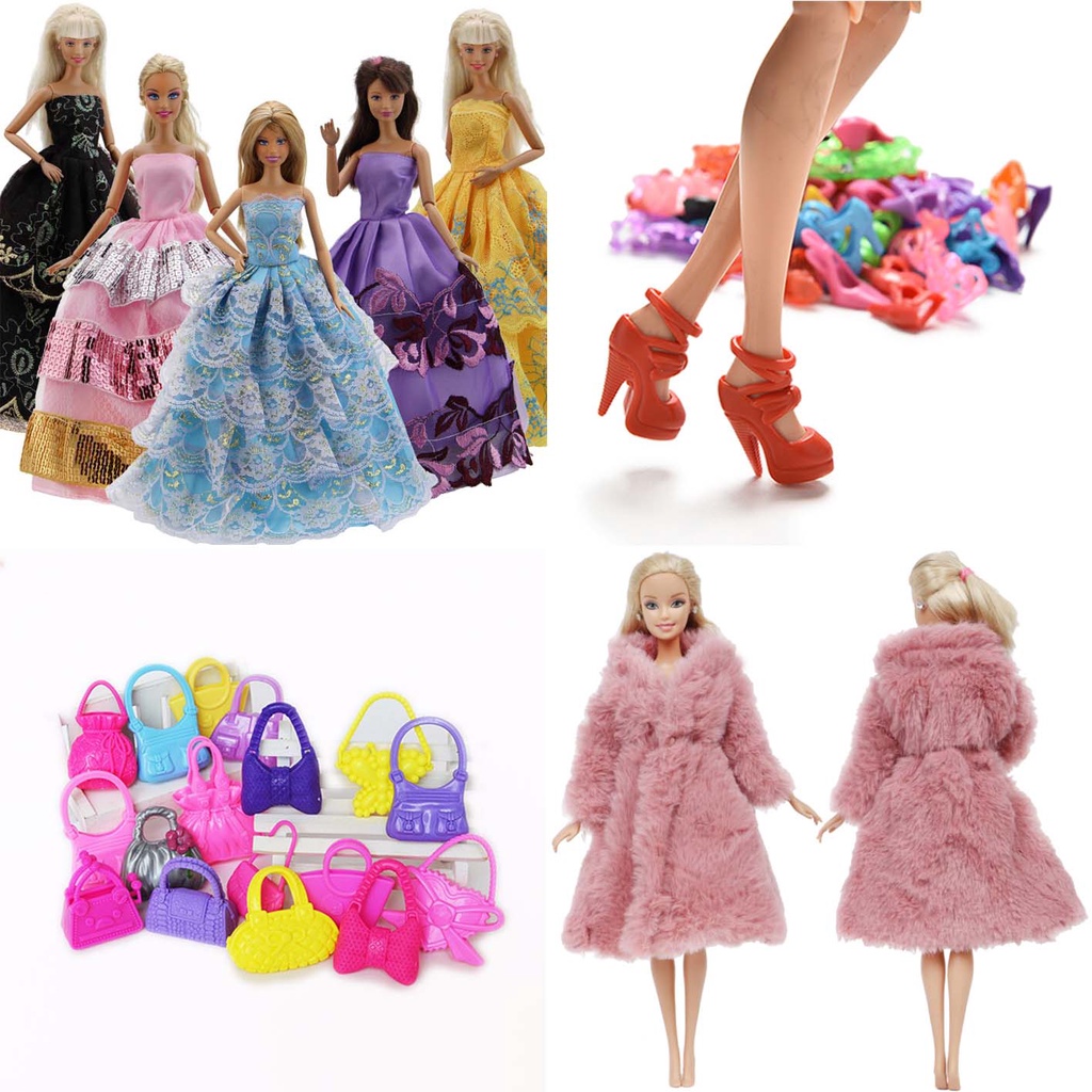 Kit de Roupas e Acessórios para Bonecas Barbie - Vestidos Casaco