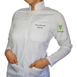 Jaleco Avental Branco Gola Padre Feminino com Bordado Personalizado Curso Fisioterapia