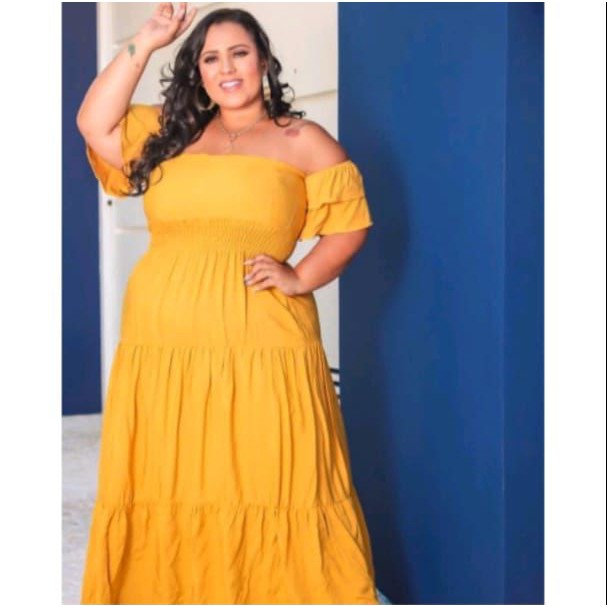 Vestido Longo com Lastex na cintura e manga Plus Size do - G1 ao