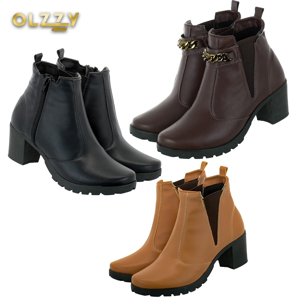 Bota Feminina Coturno Cano Curto Salto Medio Grosso Olzzy