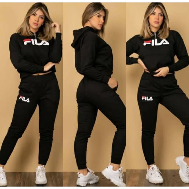 Conjunto moletom hot sale fila feminino preto