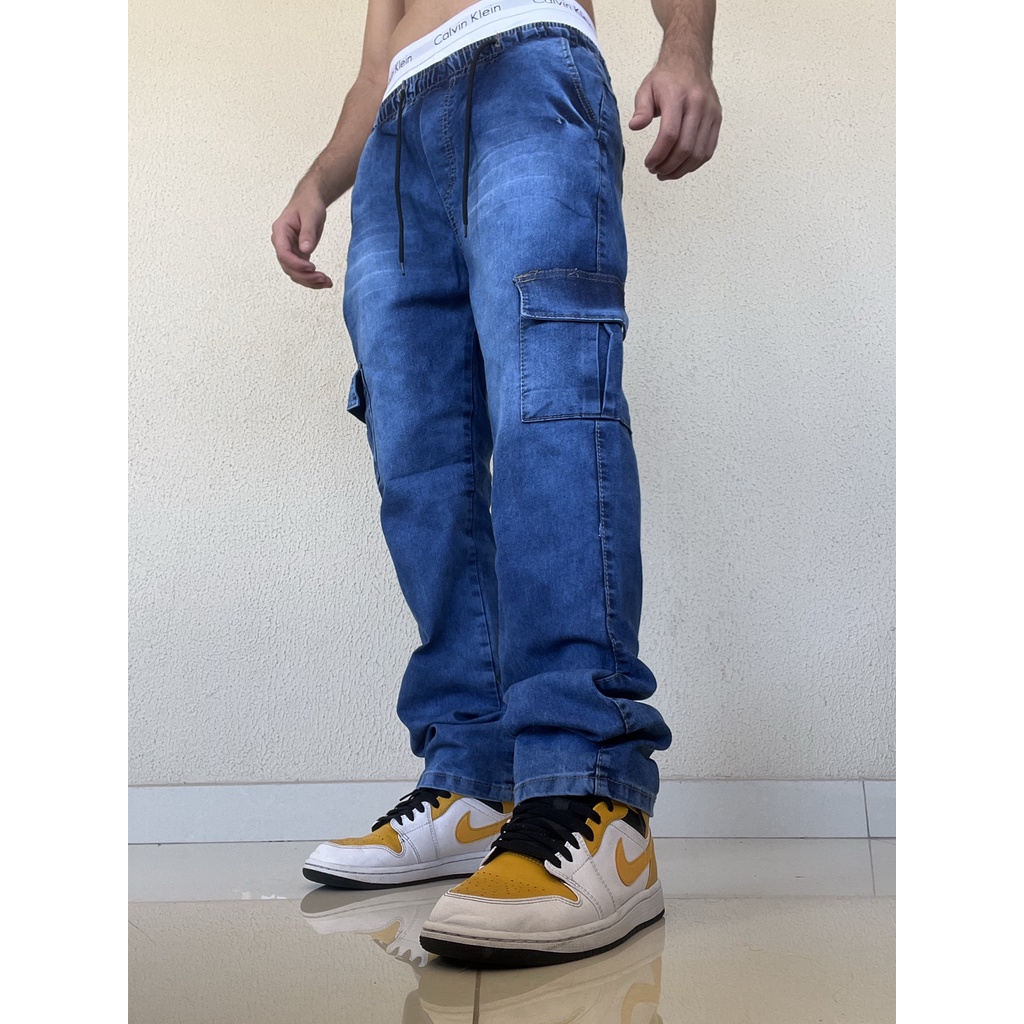 CALÇA CARGO MASCULINA JEANS SLIM - storetng