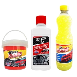 Kit Cera de Carnaúba + Silicone Gel + Detergente Lava Carro | Fuzautto