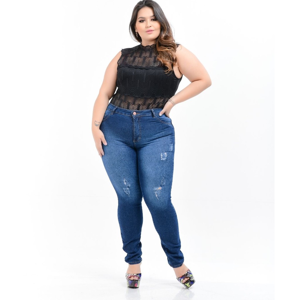 Calça jeans Plus Size Feminina com Lycra Cintura Alta Cós Alto