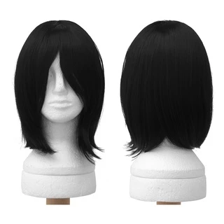 Peruca Cosplay Preta Curta Long Bob Howl Mikasa com Franja - Pronta Entrega!