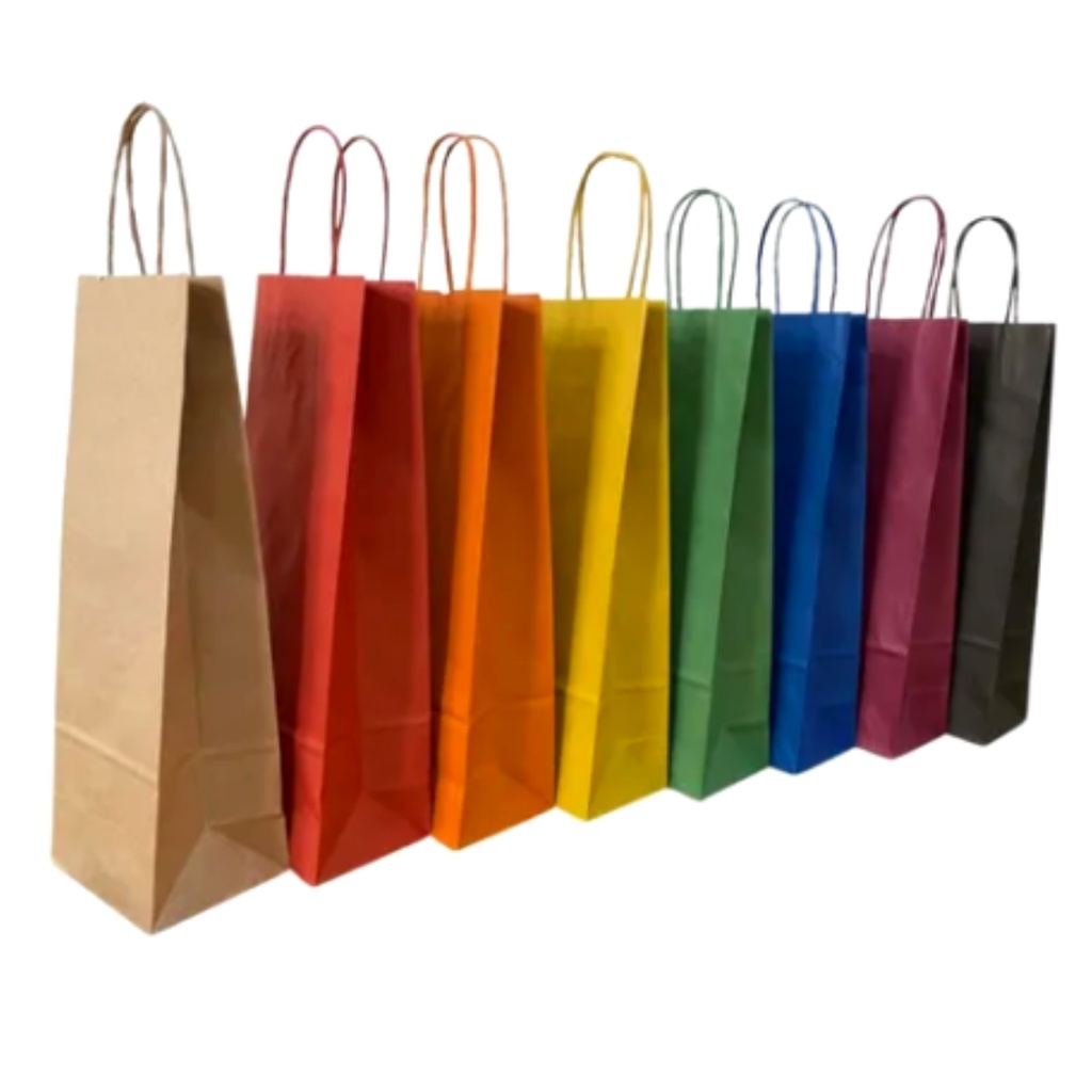 10 Sacolas Kraft Coloridas P/ Vinho Garrafa + Fundo Reforçado