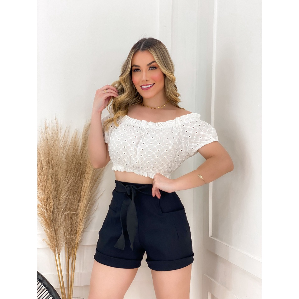 Short feminino curto cintura alta hot sale em bengaline