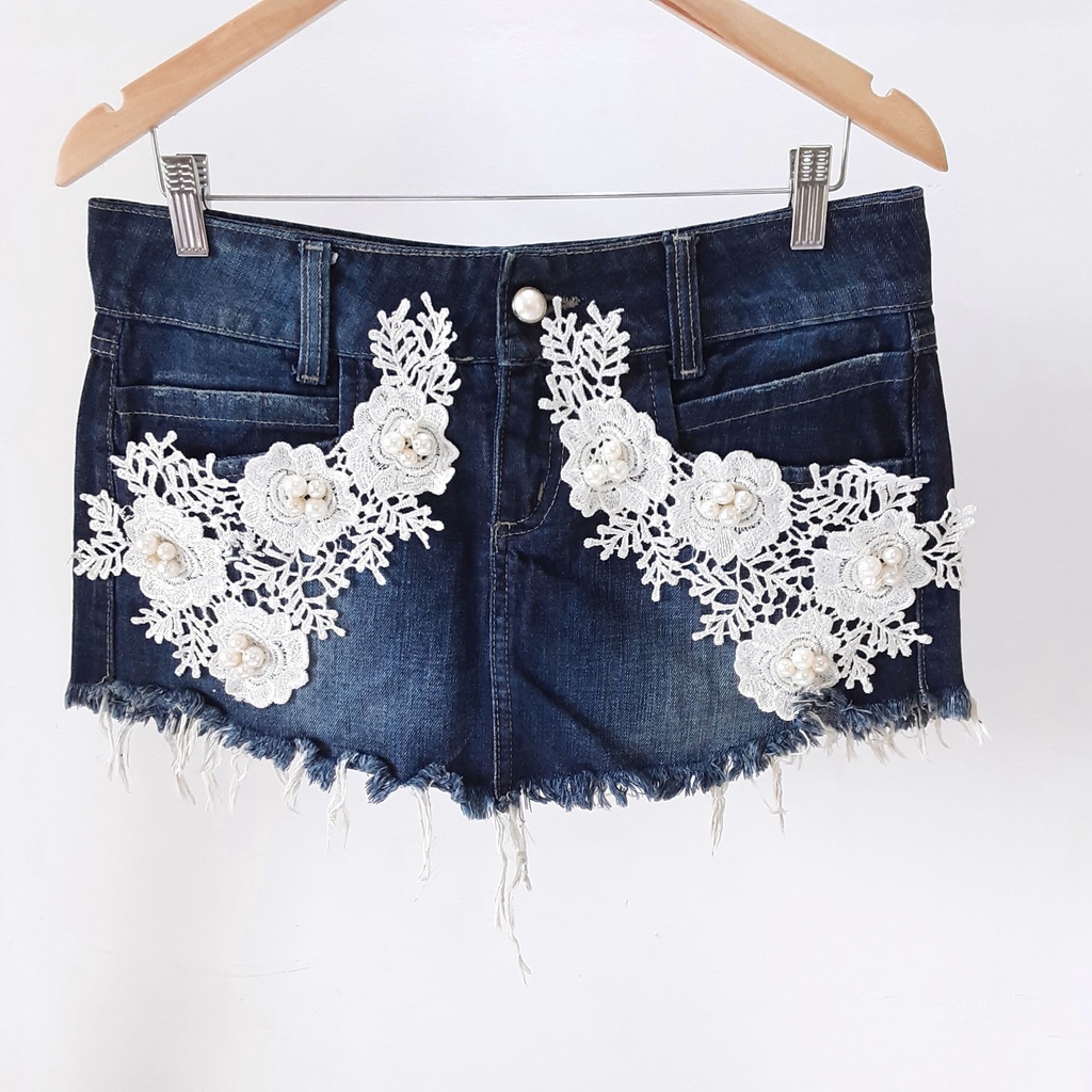 Customizar saia jeans com hot sale renda