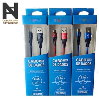 Cabo micro usb v8 dados e carregamento 2 metros - Inova