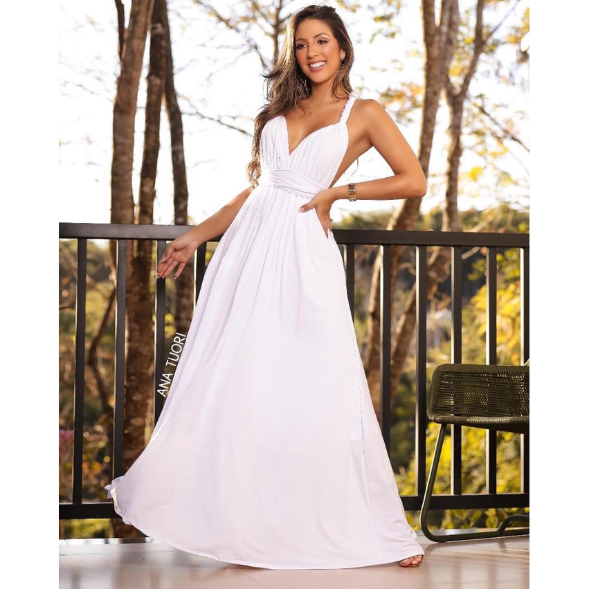 Vestido longo 2024 branco rodado