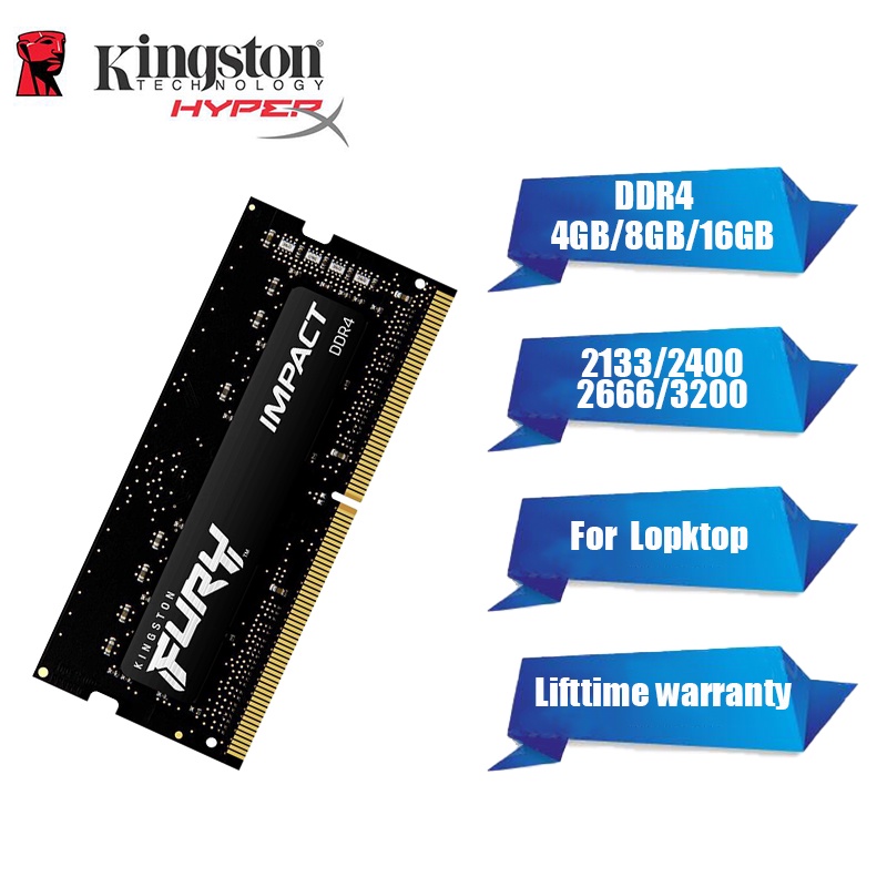 Kingston Novo Hyperx Fury 16GB Memória RAM DDR4 SODIMM 2133/2400/266/3200MHz 260Pin 1.2V PC4-1700 19200 12800 2130 2560 Para Notebook