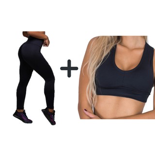 Kit Calça Preta Legging + Top Fitness Caminhada
