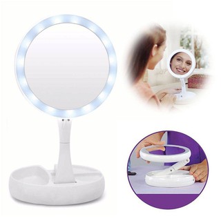 Espelho De Mesa Com Aumento 10x Led Dobrável Para Maquiagem