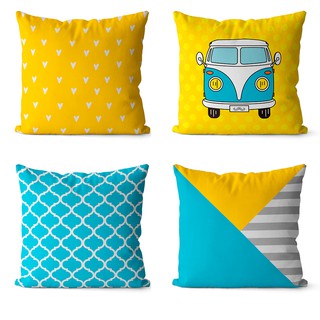 Kit 4 capas de almofadas geométrica azul e amarelo