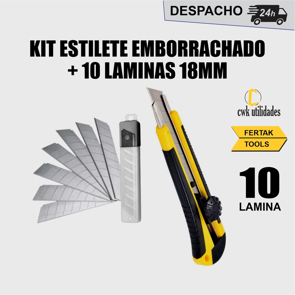 Kit Estilete Profissional Emborrachado + 10 Laminas de 18mm