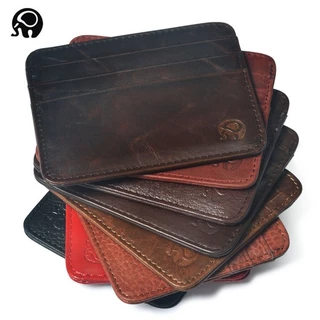 Nova Carteira De Couro Fina Genuíno Mini Slim Bank Porta Cartão De Crédito Para Homens Negócios Pequena Homem 6 Slots-Cartões