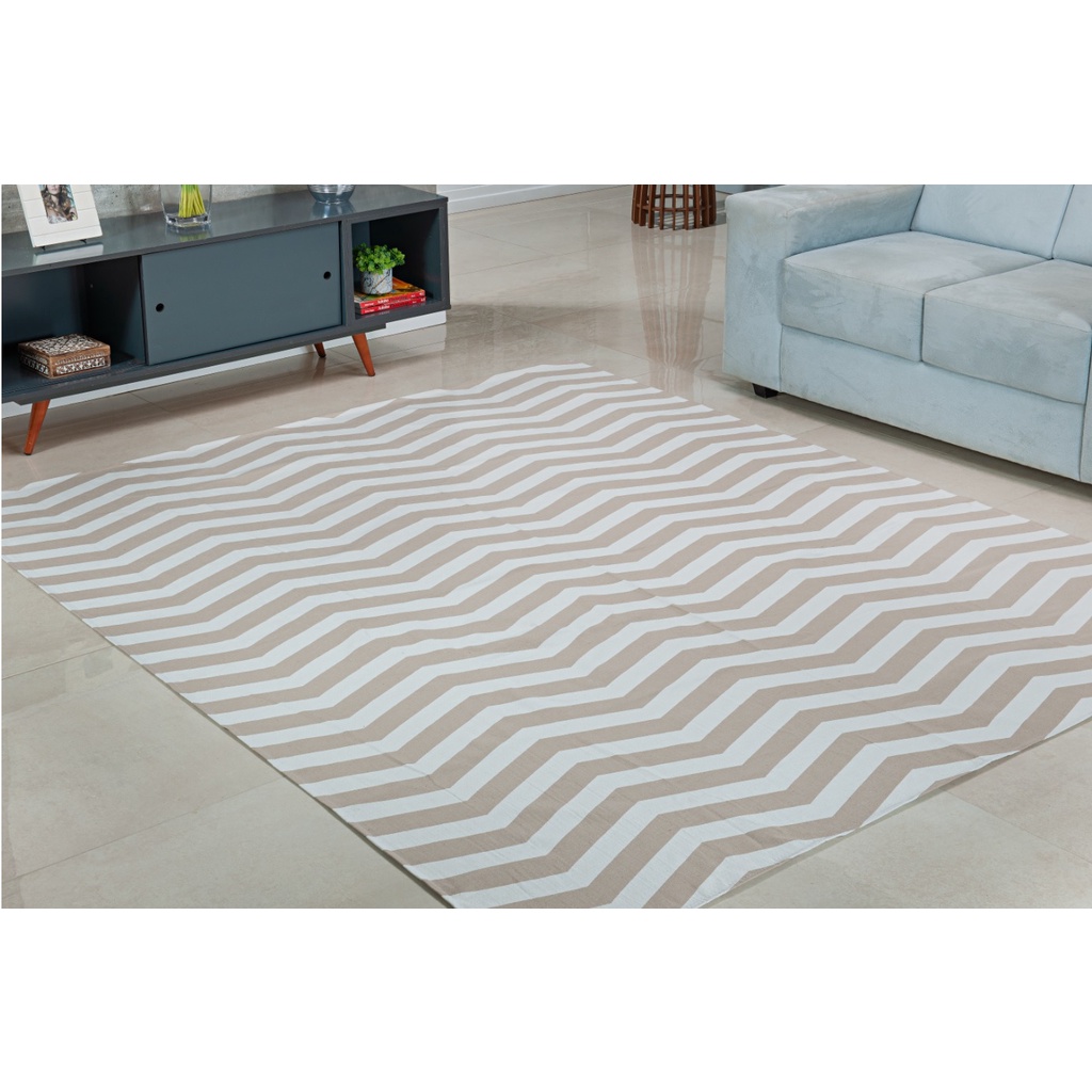 Tapete de Sala 2,50 x 2,00 Jacquard Facil de limpar- Zig Zag Bege e Palha Preco de fabrica
