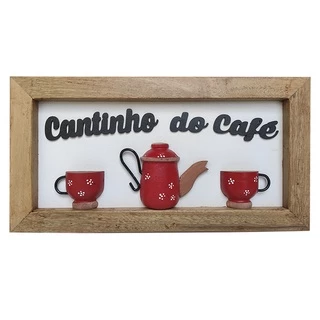 Quadro Cantinho Do Café Grande De Madeira Artesanal Rústico Decoração 46x26cm Entalhado Alto Relevo