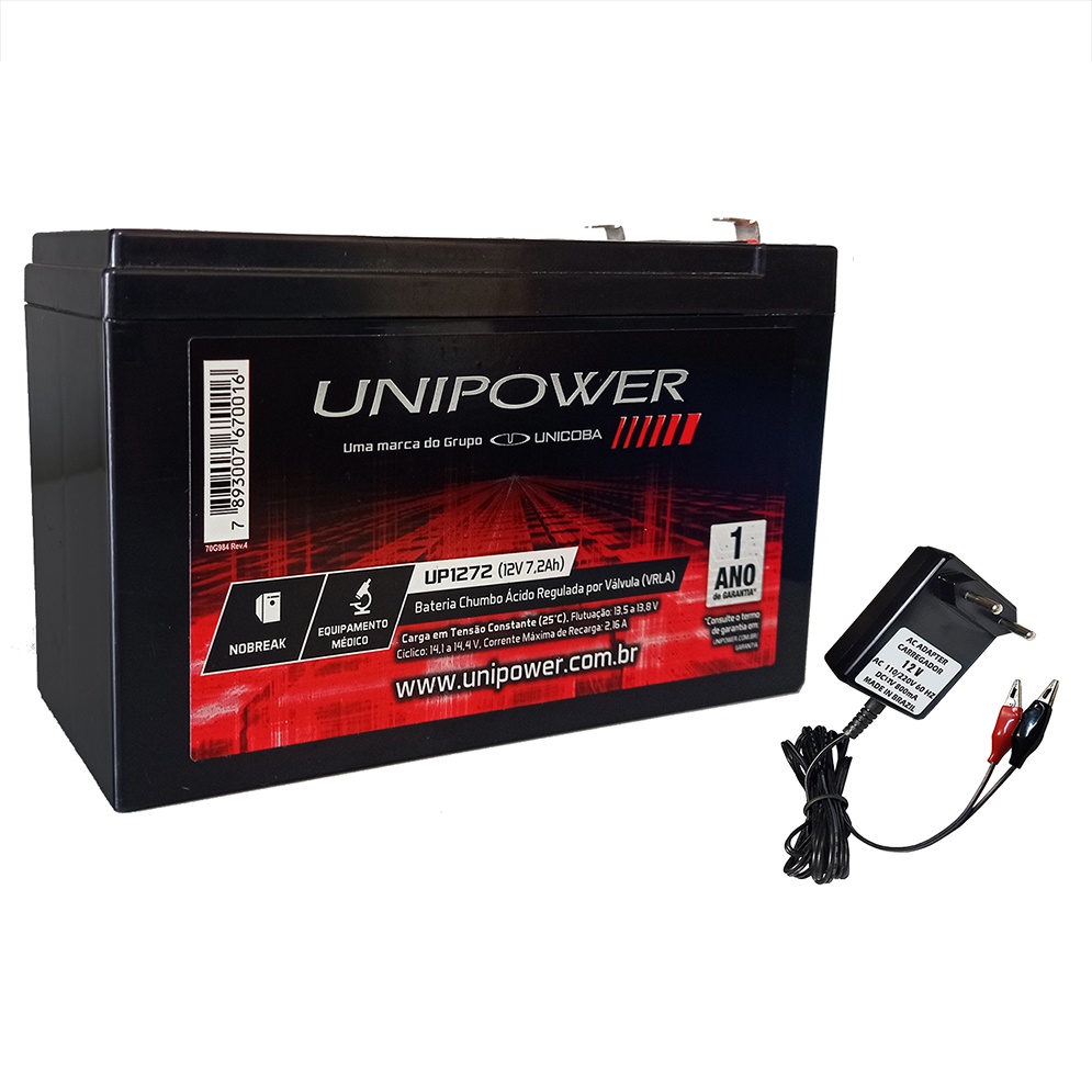 Kit Bateria Selada Vrla Agm 12V 7ah Unipower + Carregador | Shopee Brasil