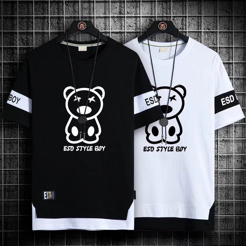 Nova moda masculina camiseta manga curta tamanho grande estilo hip hop  streetwear preto branco roupas