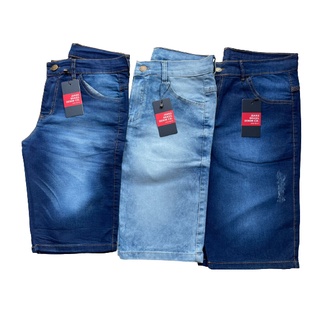 kit 3 Bermuda Jeans Masculina Elastano