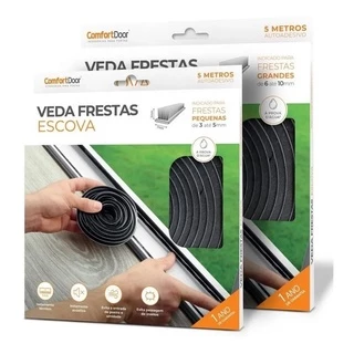 Veda Porta Escova Protetor De Frestas Vedação Porta E Janela Adesivo Comfort Door 5x7mm 5 Metros Cinza