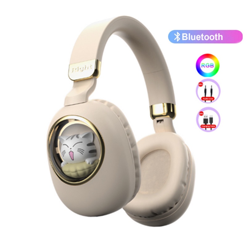 Fone De Ouvido Bluetooth Sem Fio Fofo Com Microfone LED Luz Música Game Girl Fones Para Crianças Telefone PS4