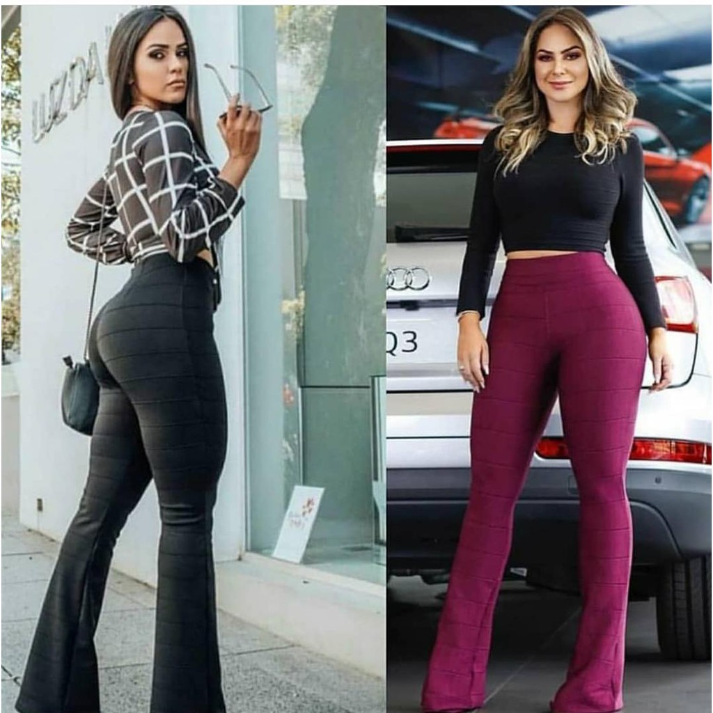 Look calça boca hot sale de sino preta