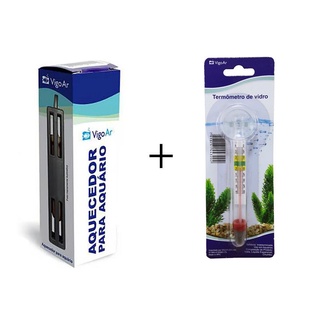 Combo Aquecedor de Aquário (Aquece 7 a 10L) + termômetro para Aquário 10w 7 a 10 litros 127v Vigoar