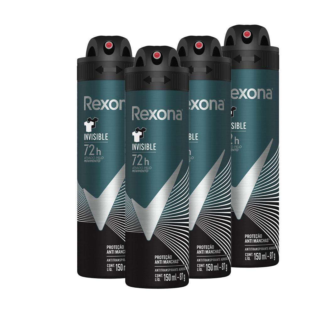 Kit 4 Desodorantes Rexona Men Antitranspirante Aerossol Invisible 150ml ...