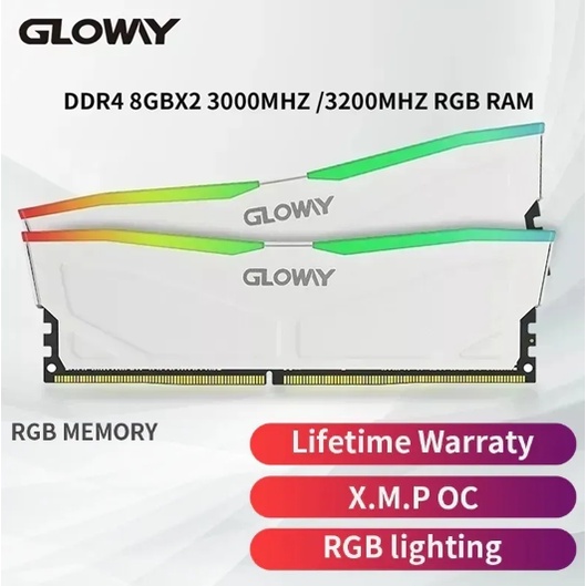 Memória Ram Gloway DDR4 2x8gb 16gb 3200mhz Branca Com Rgb NOVO E