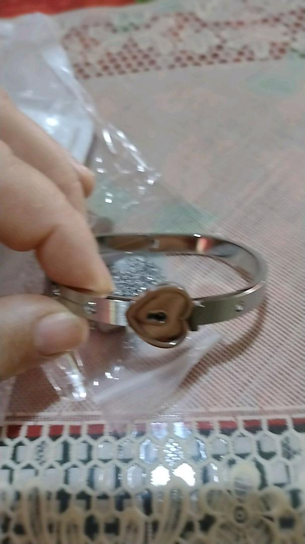 Gustave Heart Love Lock Bracelet with Lock Key Pendant Titanium Steel Bangle  Couple Sets + Box (Silver) 