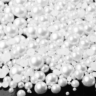 1000pcs/bag Bege Lantejoulas Brancas Pérolas De Pregos Tamanho Misto Ornamento De Strass Moda ABS Imitação Resina Flatback Meio Redondas Decoração Para A Confecção De Jóias Artesanais