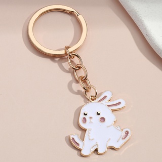 Lovely Rabbit Keychain Esmalte Chaveiro Coelhos Brancos Correntes Chaves Presentes Animais