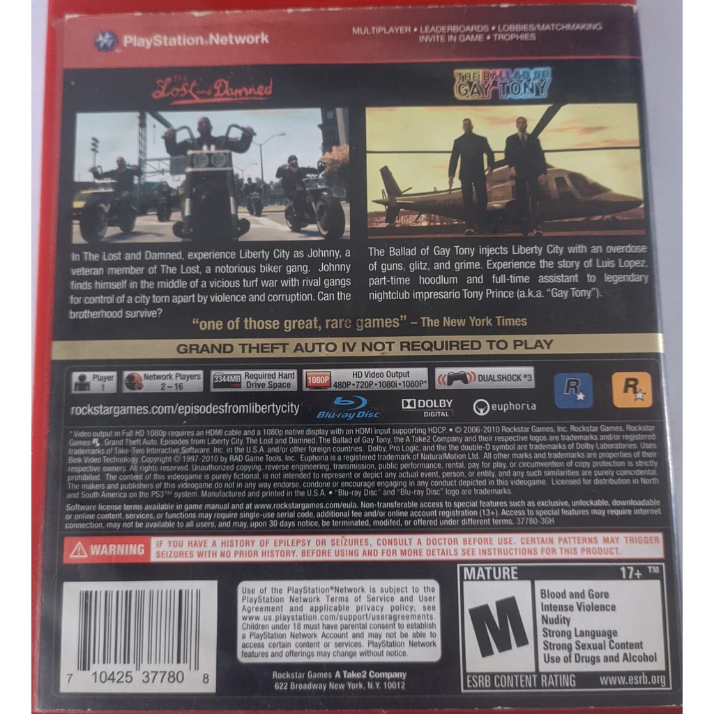 GTA Grand Theft Auto Episodes From Liberty City Ps3 Original
