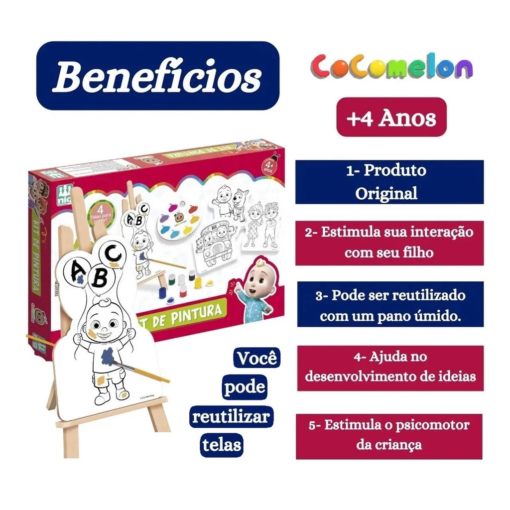 Kit de Pintura com Cavalete - Cocomelon - Nig Brinquedos