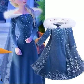 Venda ! Fantasia Frozen Mangas Compridas Crianças Menina Criança Pano Traje Congelado Princesa elsa cosplay Vestido De Festa + Manto E52