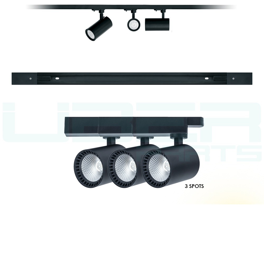 KIT TRILHO ELETRIFICADO 1,5 METRO + 3 SPOTS LED 7W PRETO BF 6000K ...