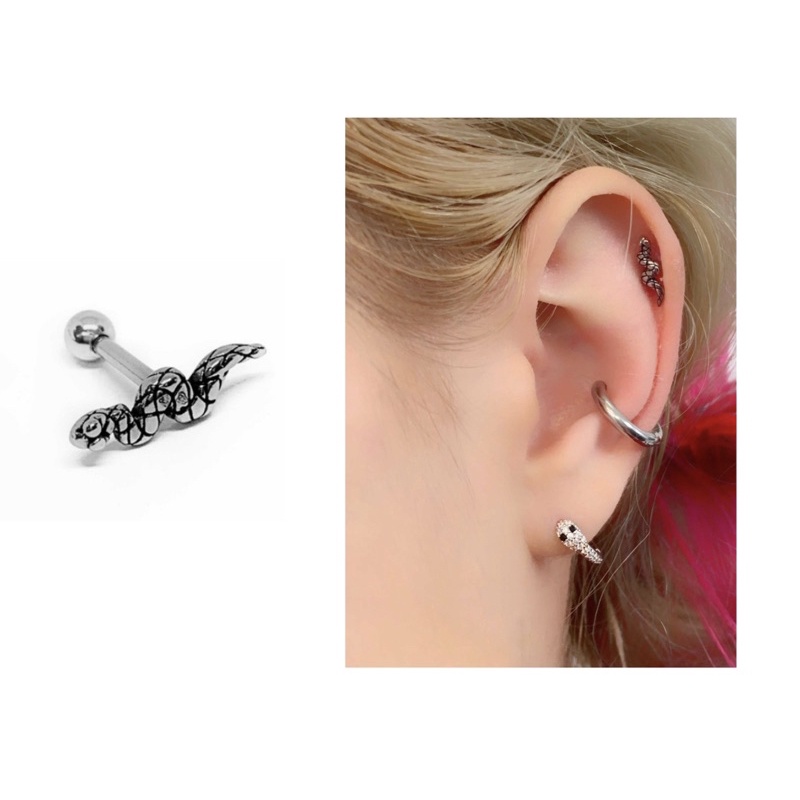 Piercing Cobra p/ tragus - Helix em Aço Inox