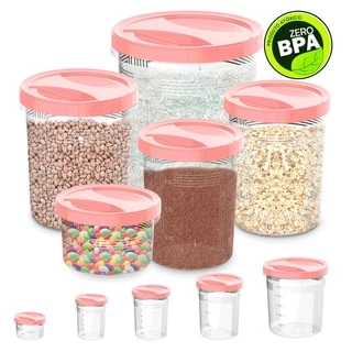 Kit Conjunto Porta Mantimentos 5 Peças 500ML/1L/2L/3L/6L Com Tampa Rosa e Branco de Rosca Varias Cores
