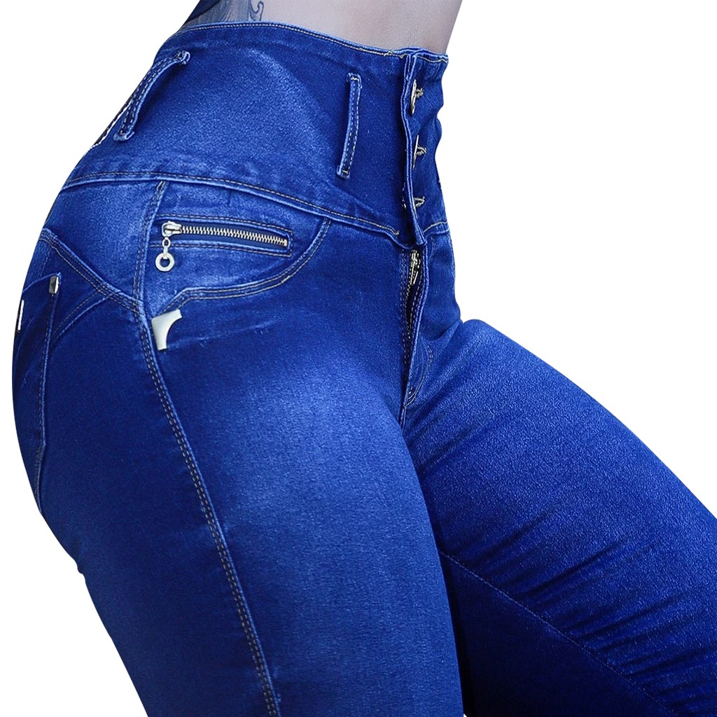 Calça Jeans Cós Alto 10 Botões Lycra Modeladora