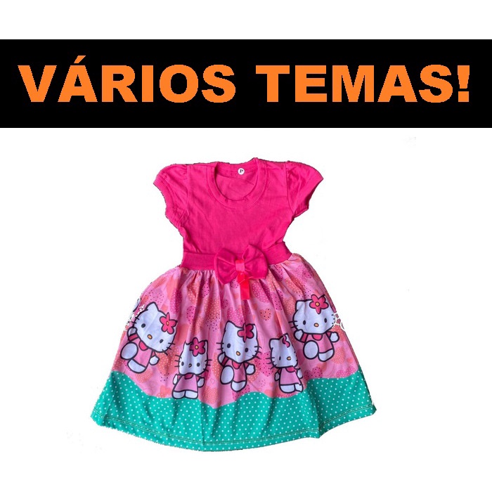 Vestido Infantil Menina Festa Temático Sublimação Personagem Hello Kitty