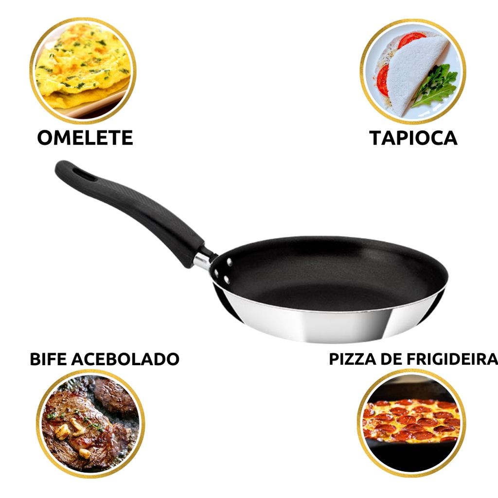 Frigideira Francesa Antiaderente N 20 Teflon Alumínio Extra Fino Borda Reforçada Omelete Tapioca Resistente Profissional Leve Fácil Manuseio e Higiene