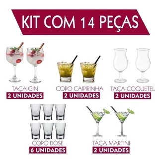 Kit 14 Peças Bebida Barman Caipirinha Dose Coquetel Gin Martini( Distribuidor Cristar) Envio Imediato