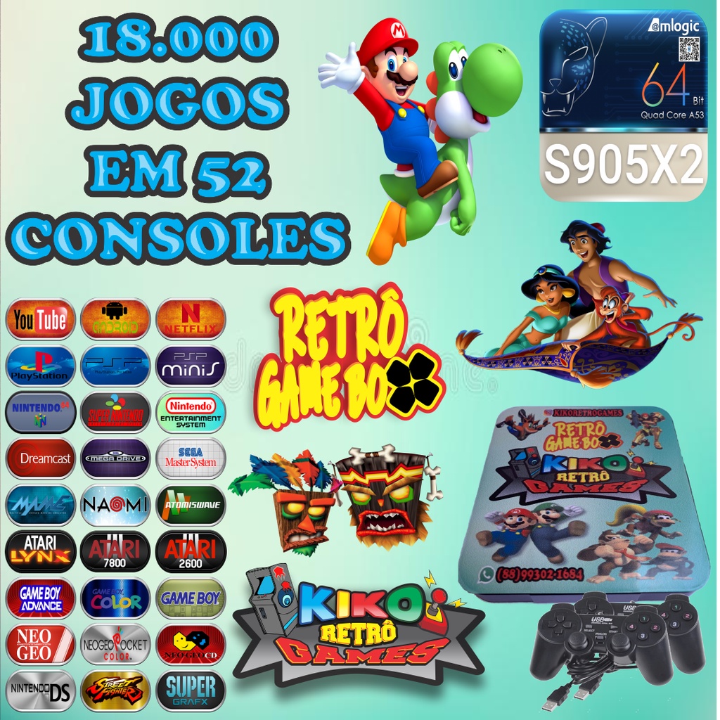 Game Retro 18.000 Jogos + 2 Controles Playstation (BOX AMLOGIC S905X3)