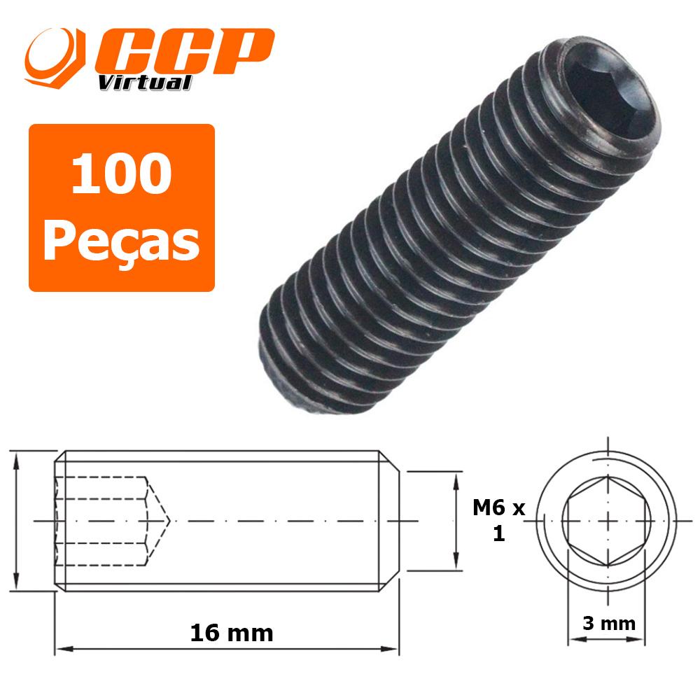 Parafuso Allen Aço Liga Sem Cabeça M6 x 16 mm - 100 Peças